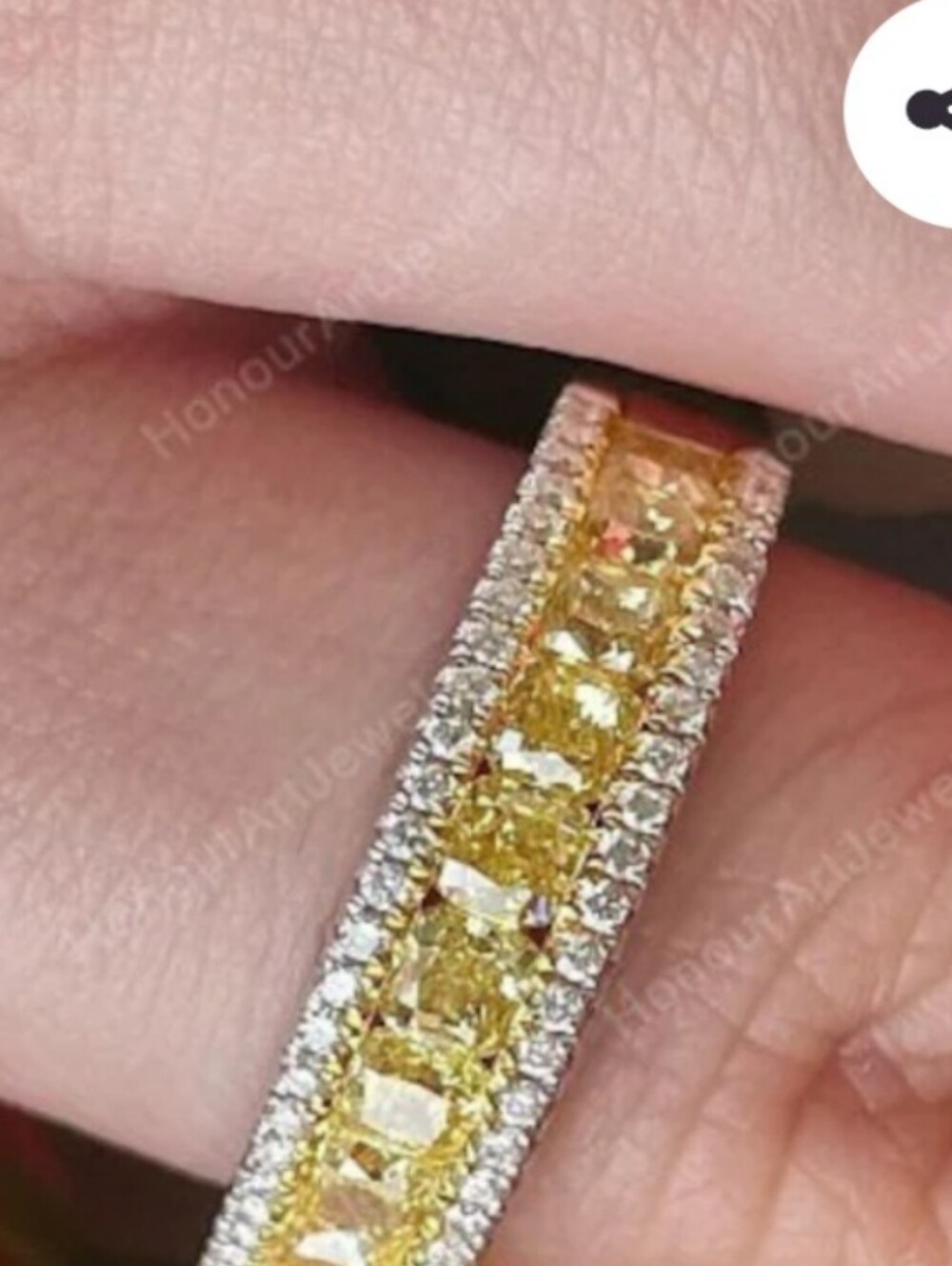 Two-Tone Yellow and Silver Crystal Band Ring